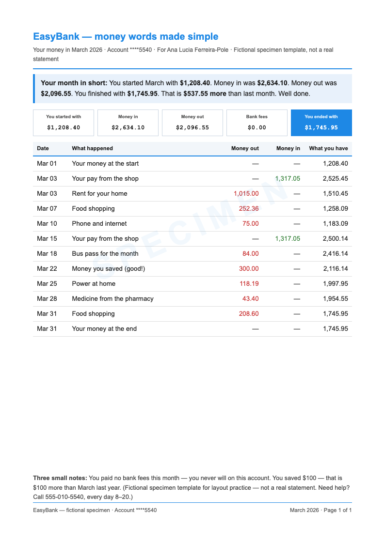 Plain Language Bank Statement